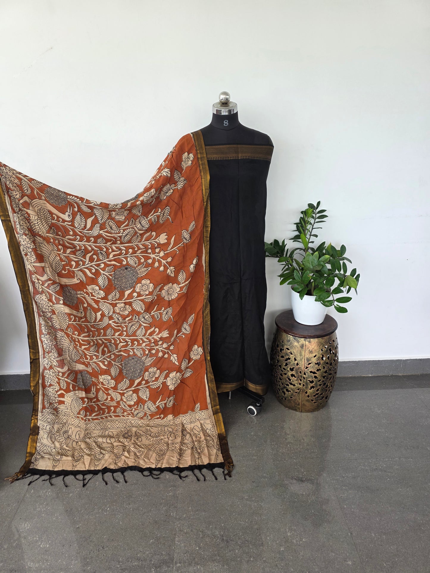 Premium chennuri silk top with kalamkari silk shawl - black 4