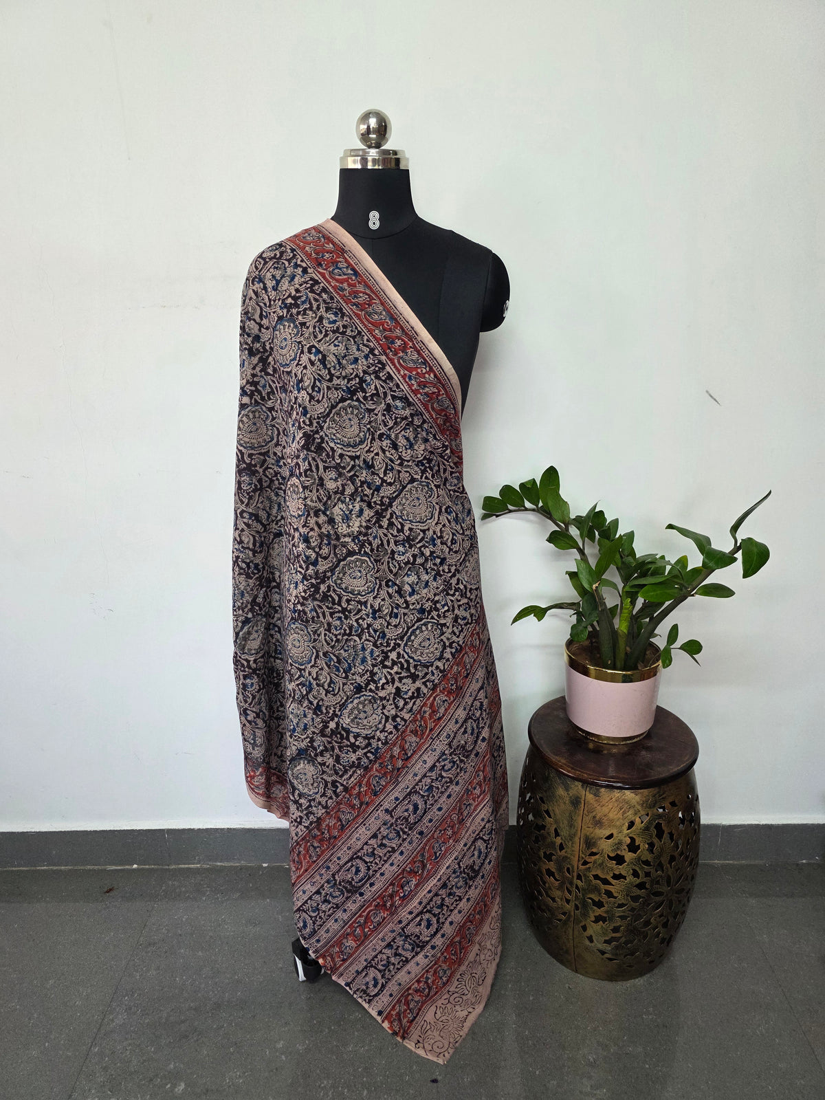 Handblock Kalamkari cotton dupatta-AK517