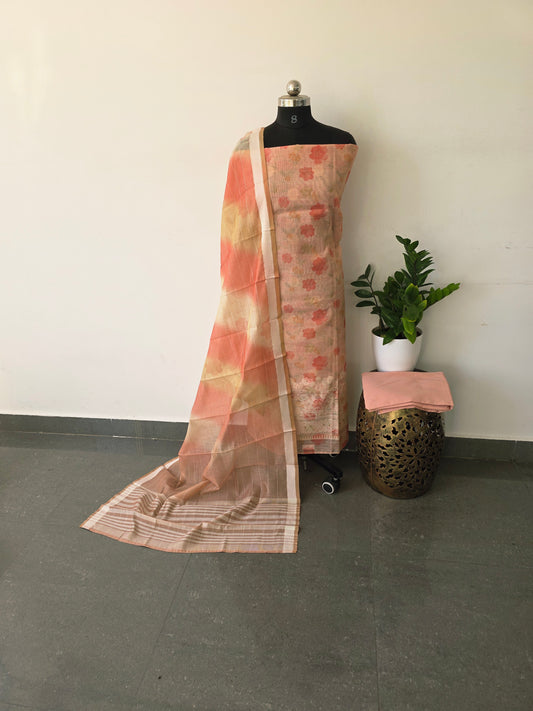 Premium jamdhani digital chanderi silk set - orange
