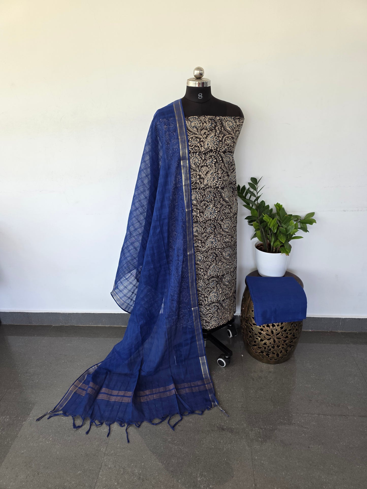 Authentic pure kalamkari cotton set - Blue