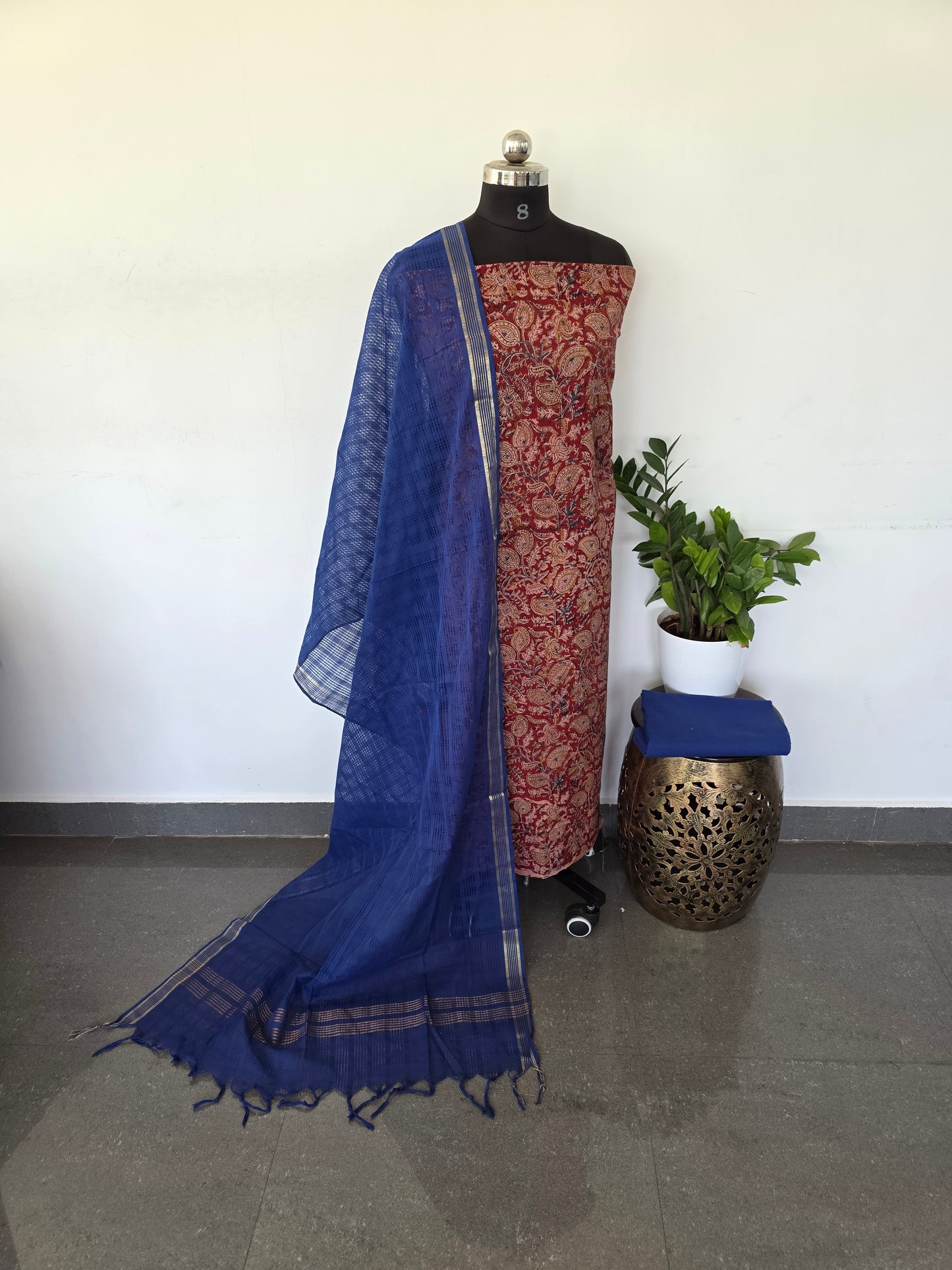 Authentic pure kalamkari cotton set - Red handblock