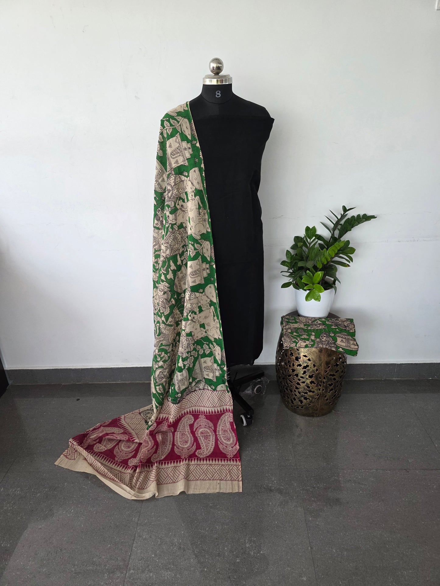 Authentic kalamkari cotton set - black top with green