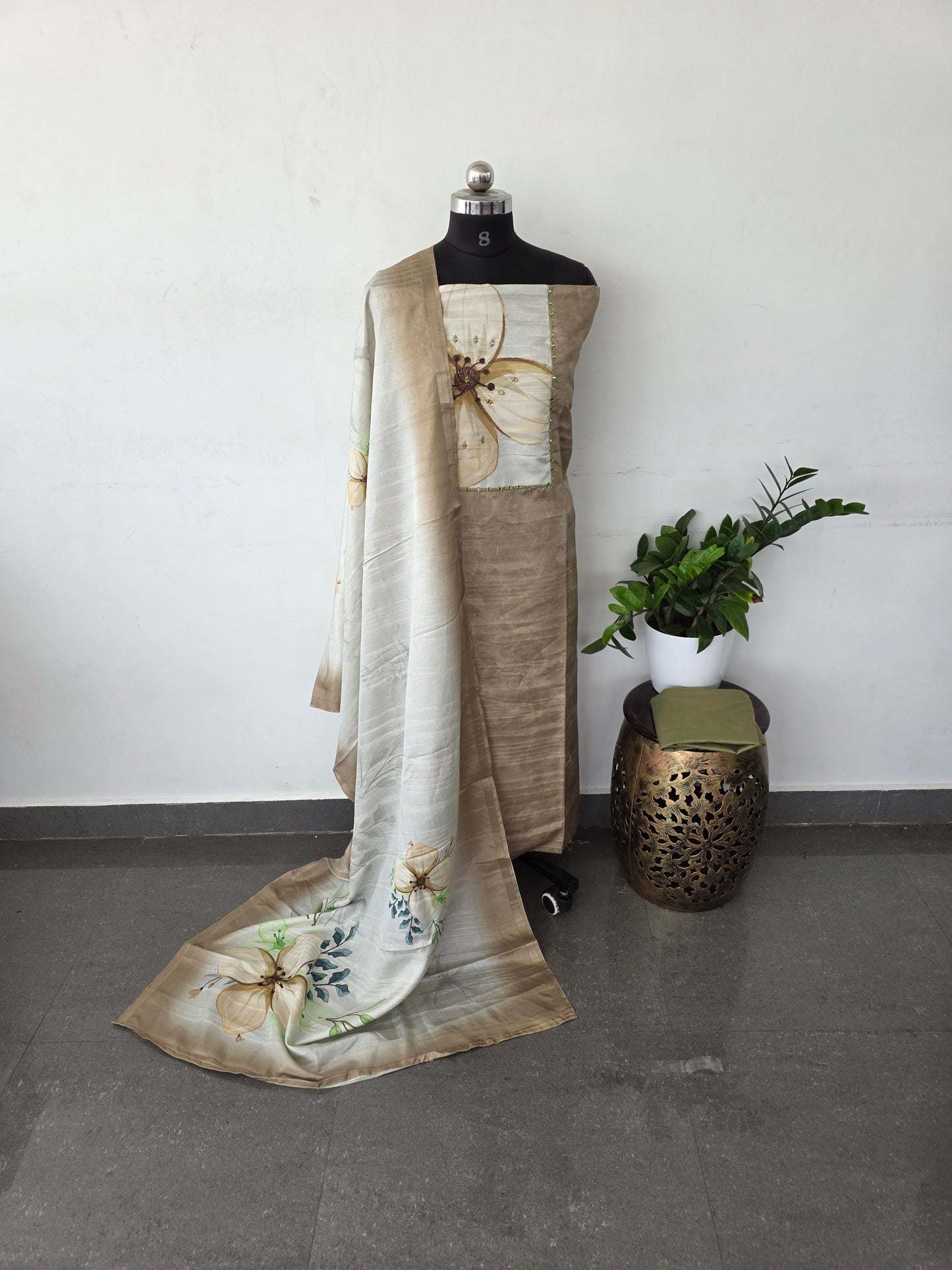 Premium tussar silk set - light green