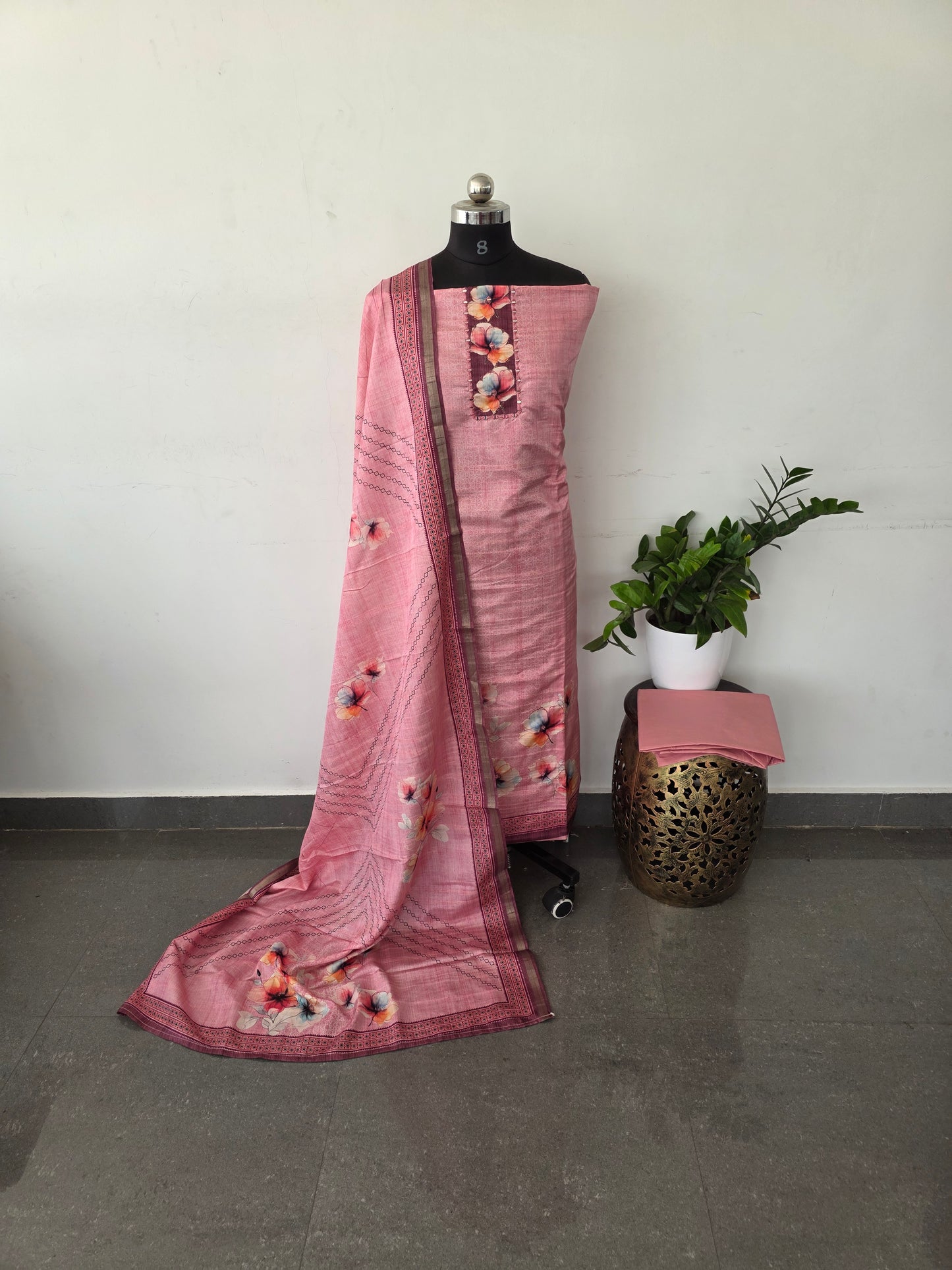 Premium tussar silk set - light pink