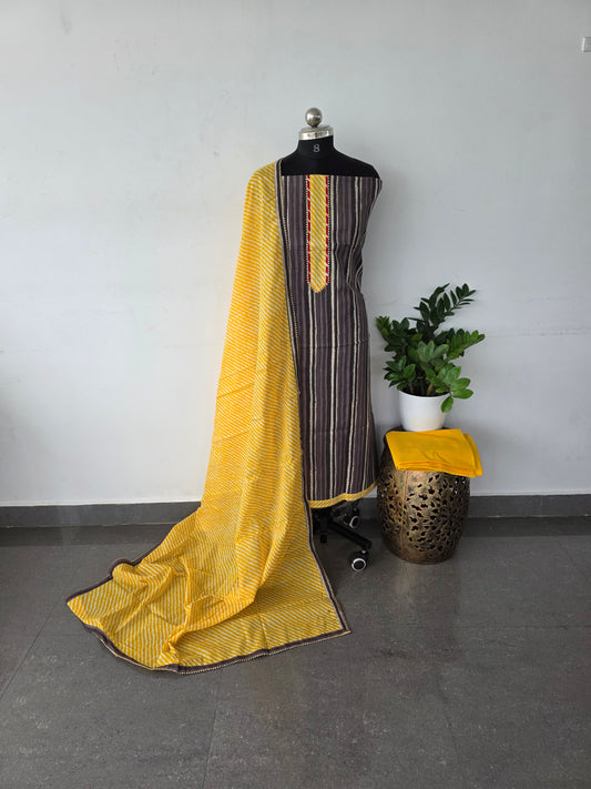 Pure jaipur cotton set - borwn with yellow