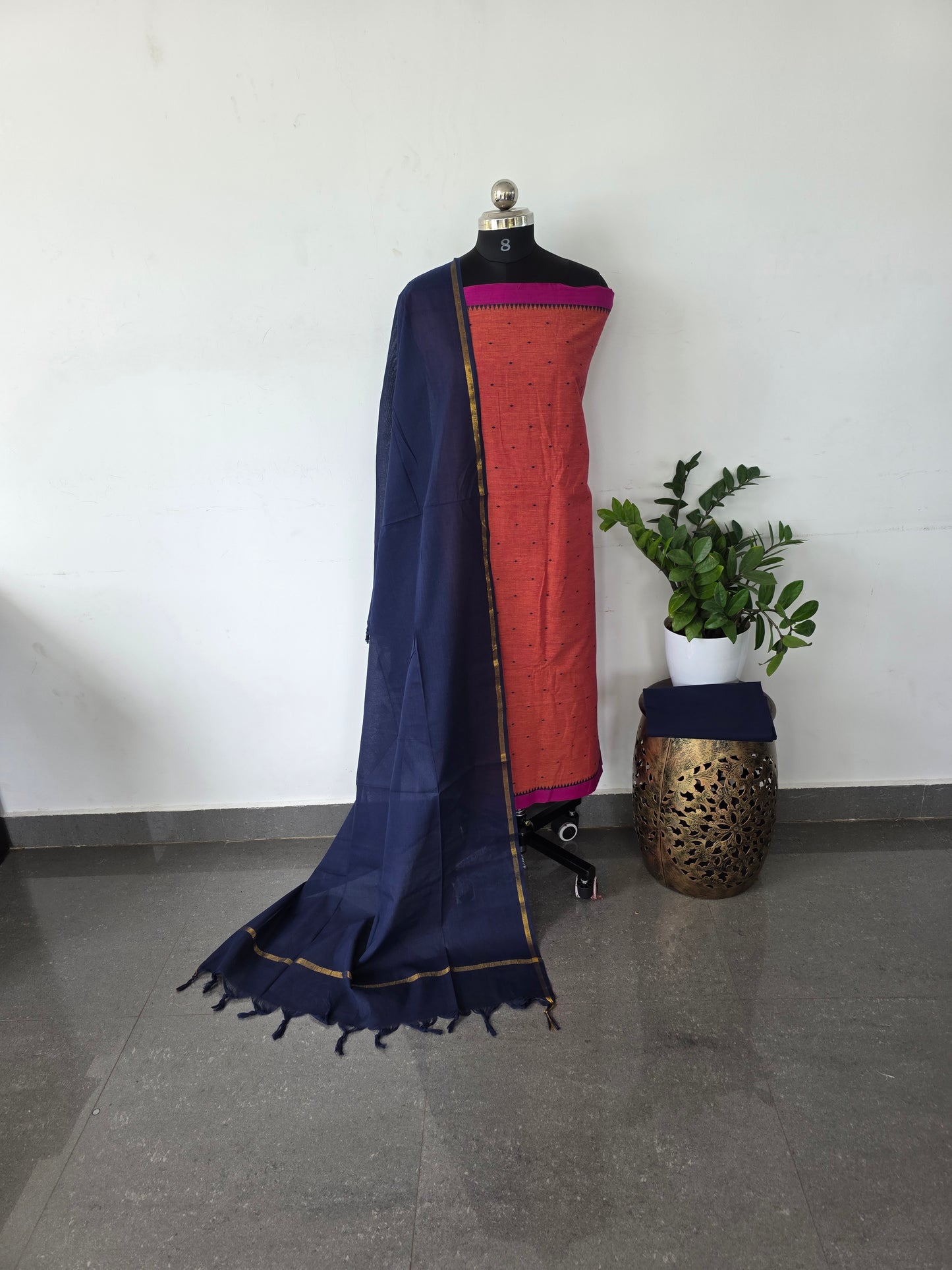Pure handloom cotton set - onion pink H1