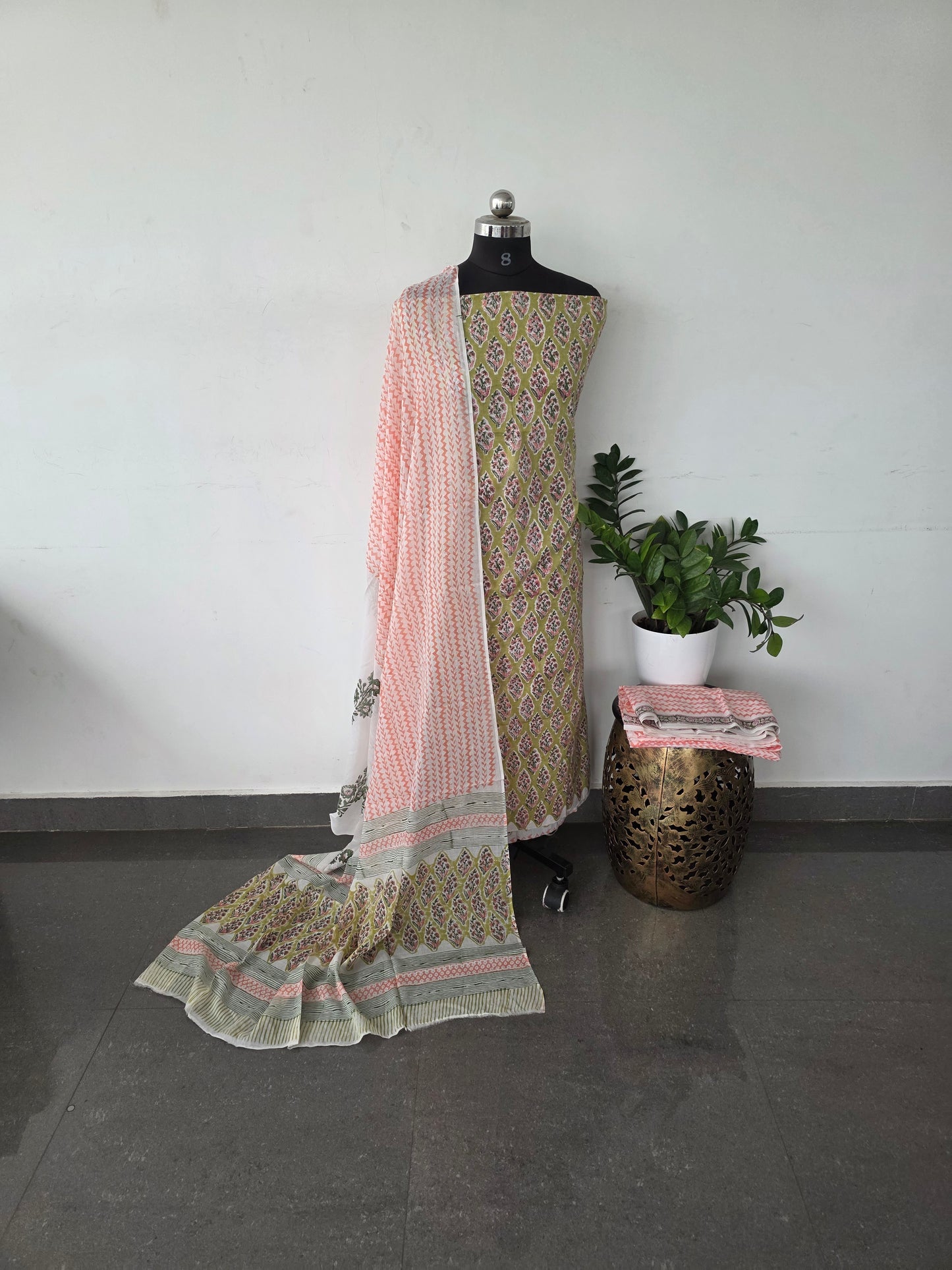 Jaipuri handblock cotton set - green 1