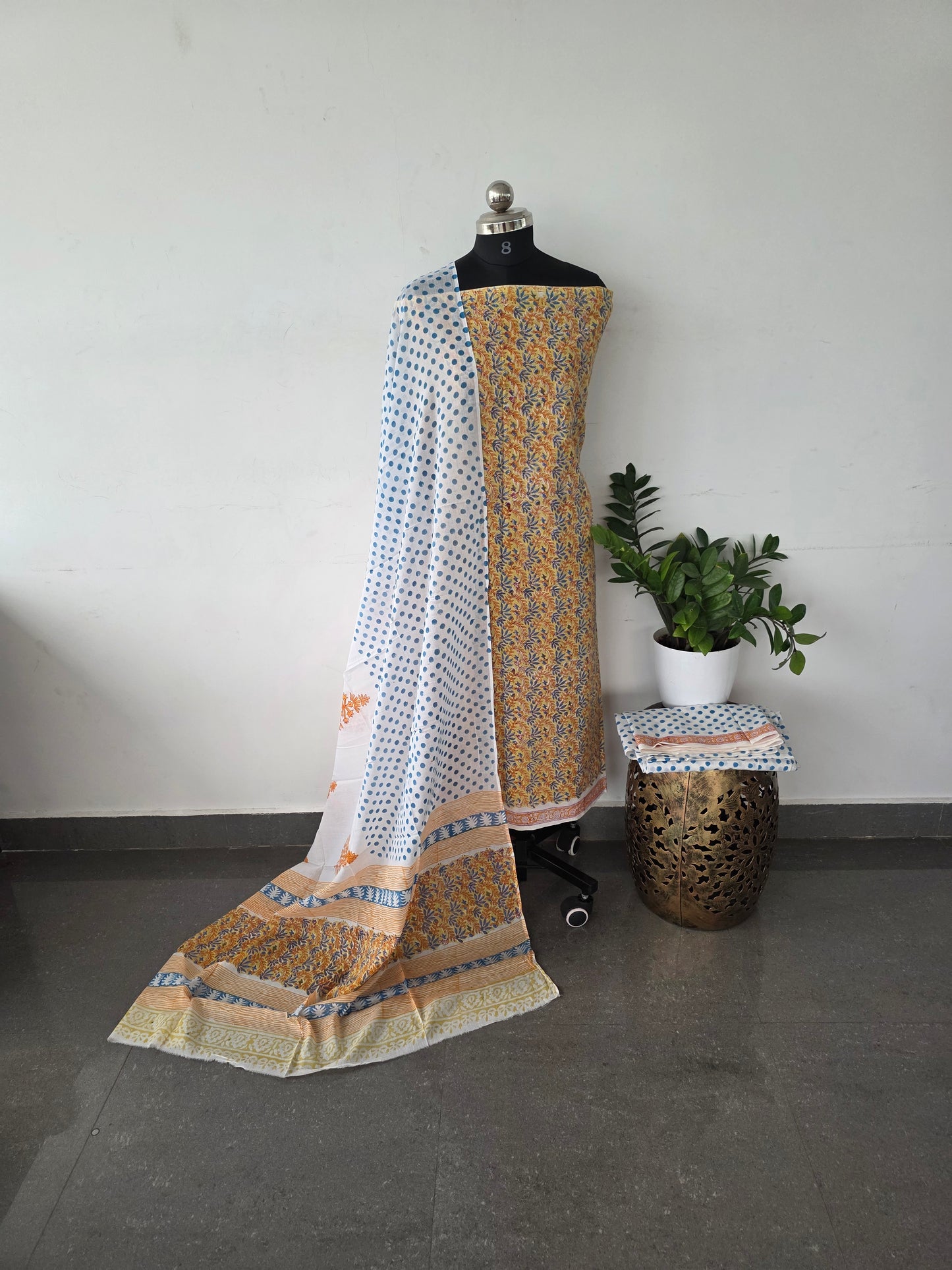 Jaipuri handblock cotton set - yellow 3
