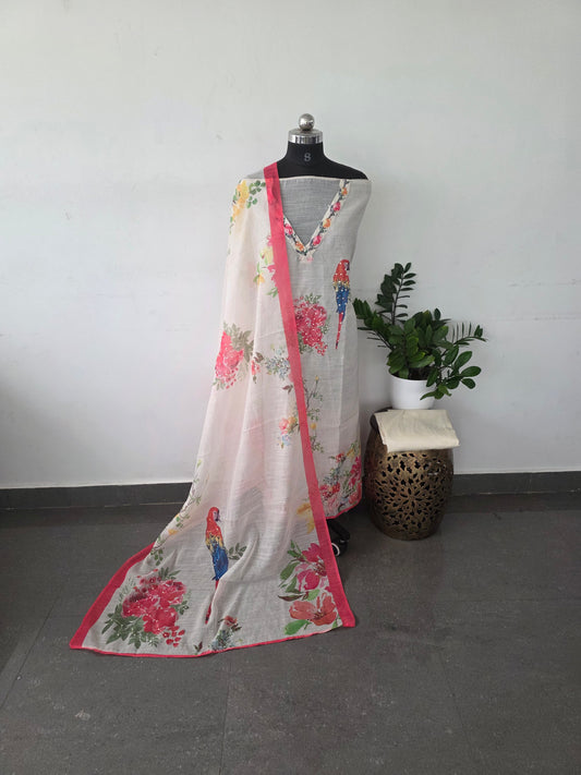 Premium linen cotton set - peach parrot