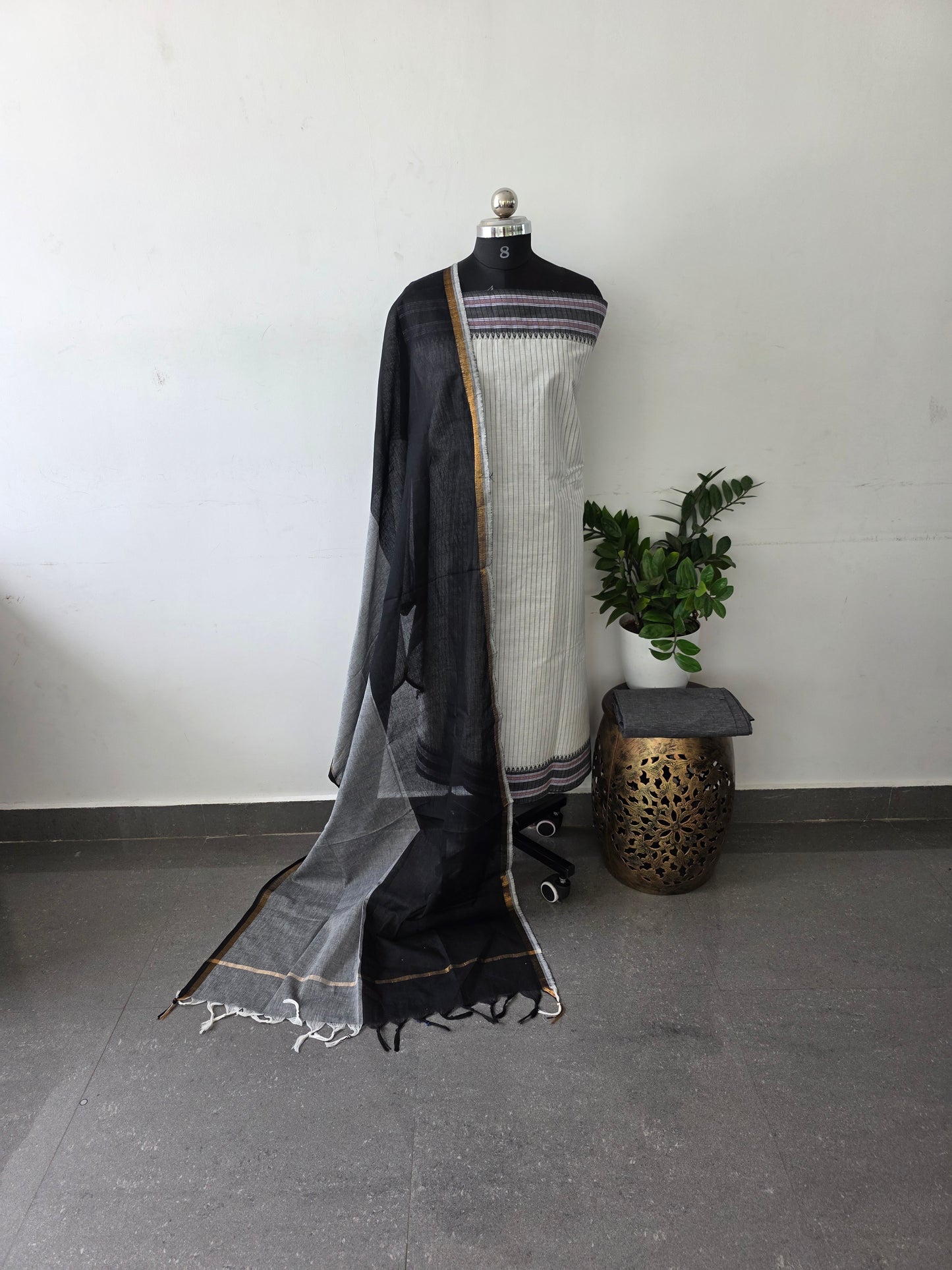 Pure handloom cotton set - white with black