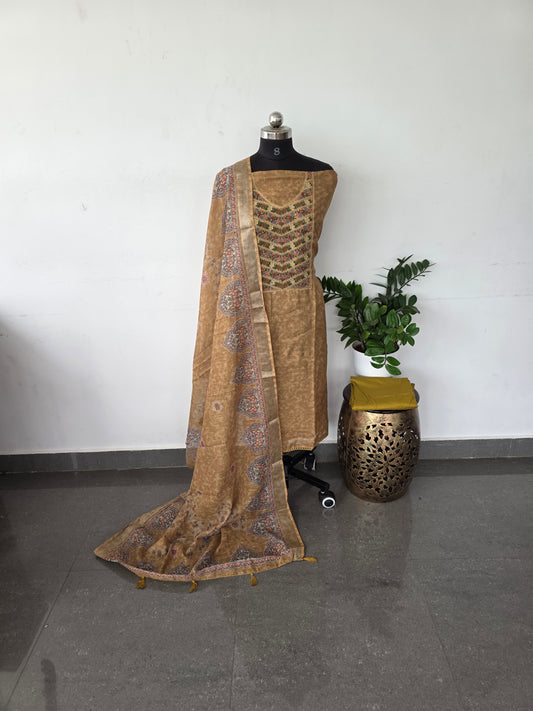 Premium  linen cotton set - mehandi green