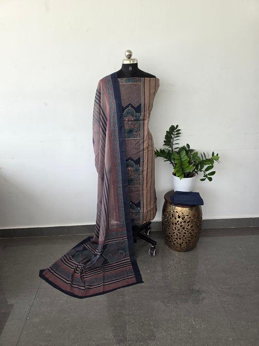 Premium ajrakh cotton set - Navy blue