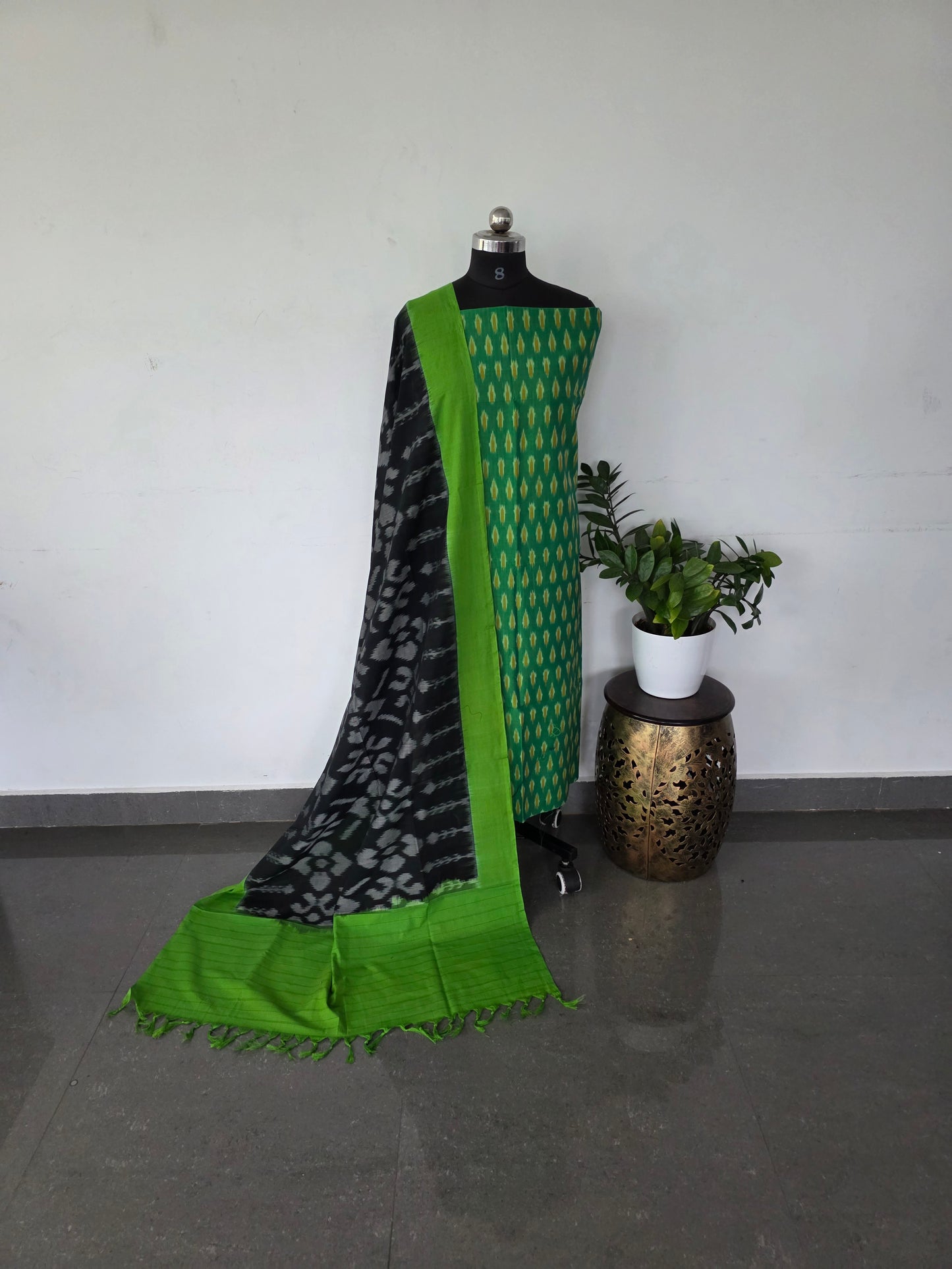 Mercerised ikkat cotton top with double ikkat cotton shawl - MI15