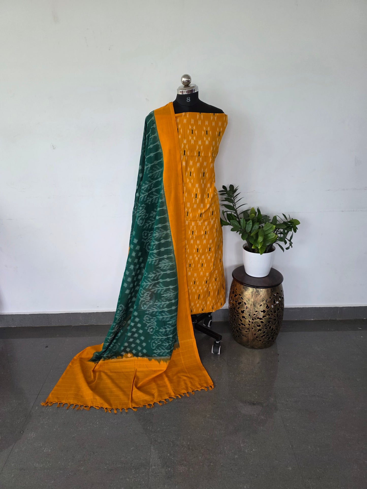 Mercerised ikkat cotton top with double ikkat cotton shawl - MI8