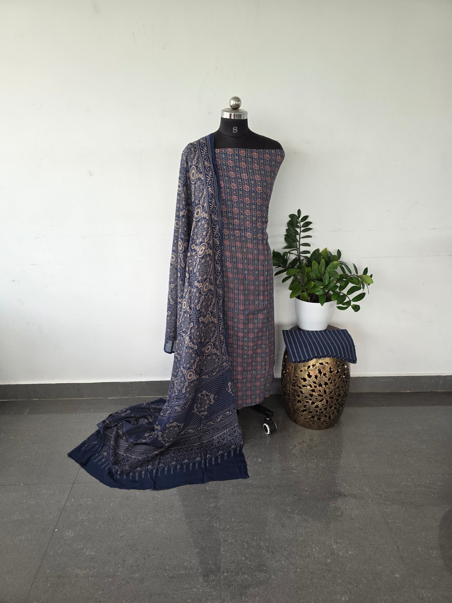 Soft kantha ajrakh cotton set - Blue