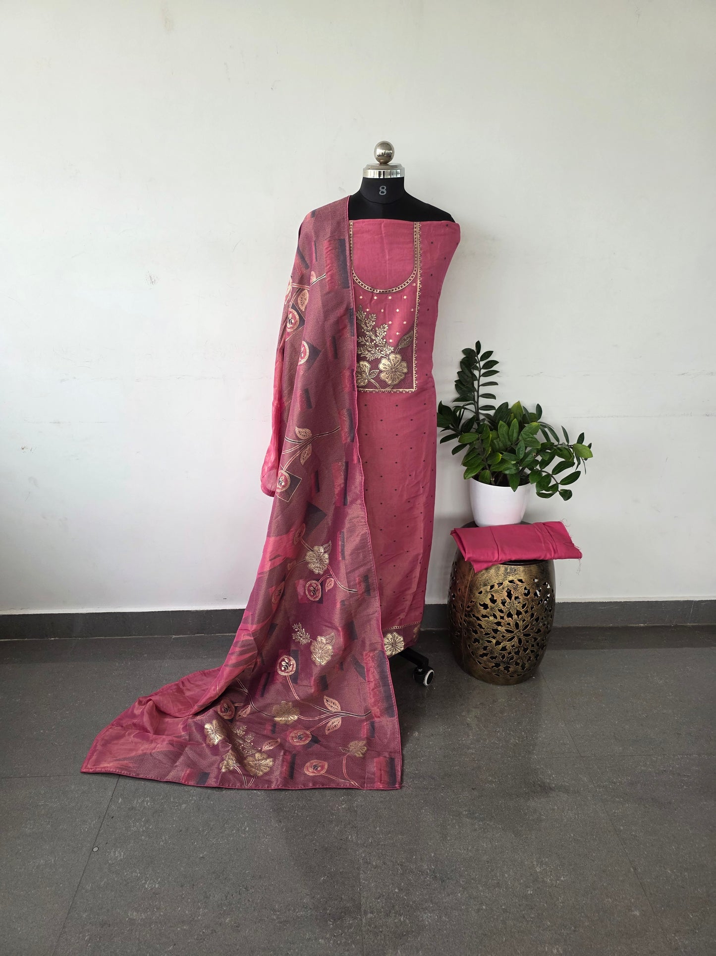 Premium fancy soft silk set - Pink