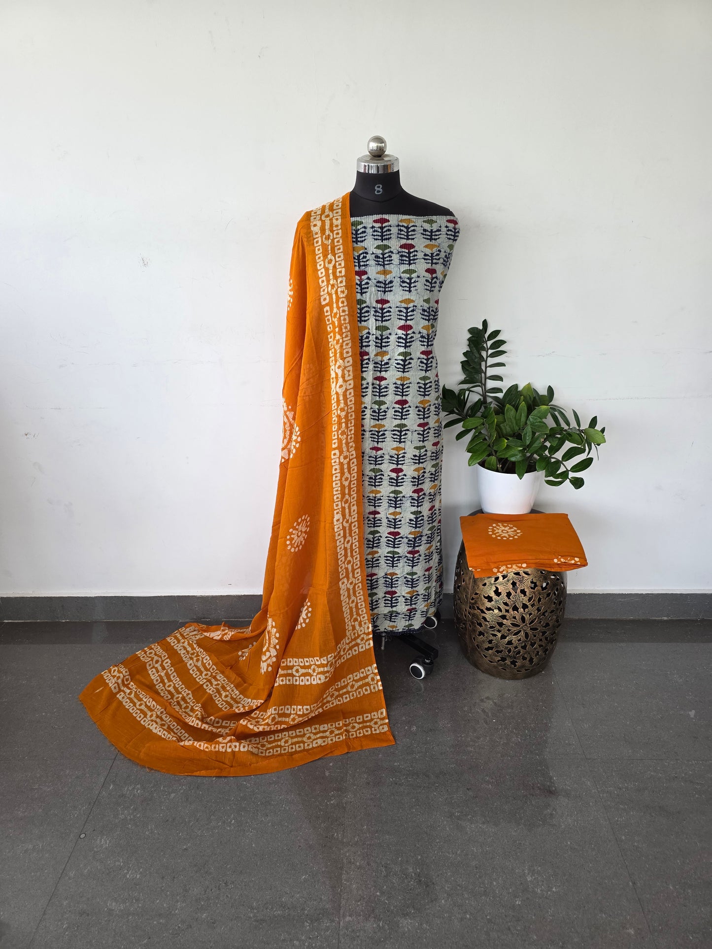 Premium kantha batik cotton set - yellow KB8