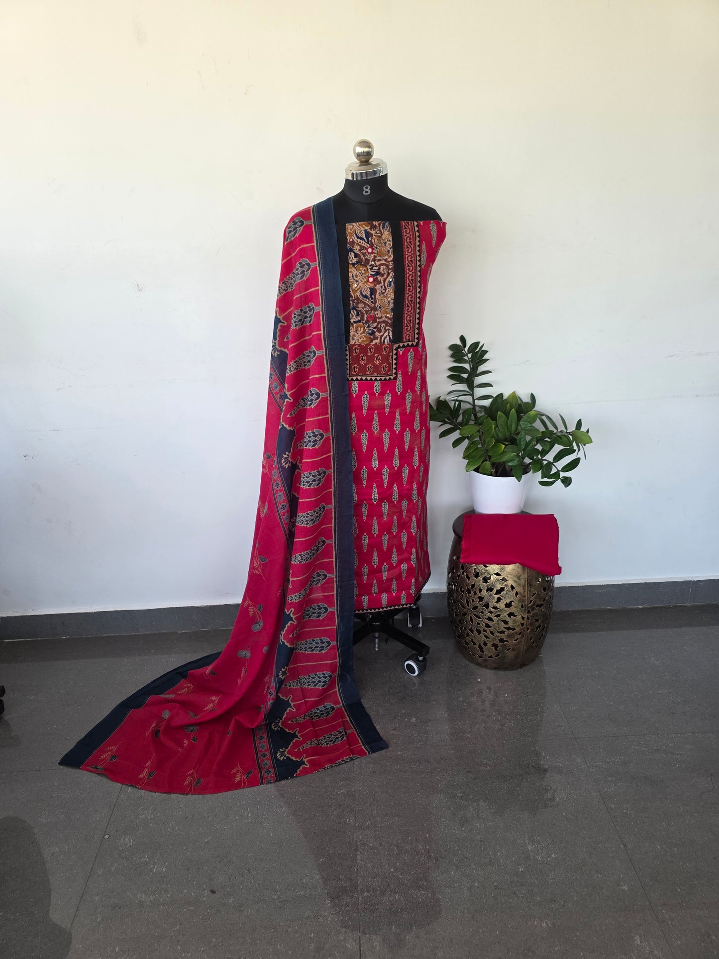 Premium kalamkari satin cotton set - pink4