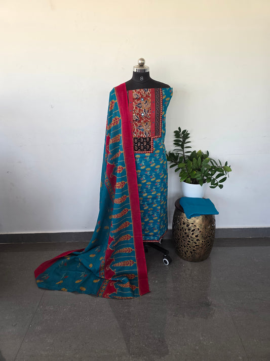 Premium kalamkari satin cotton set - blue6
