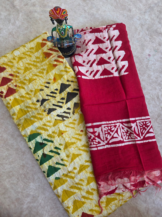 Premium maheswari batik cotton set - red1