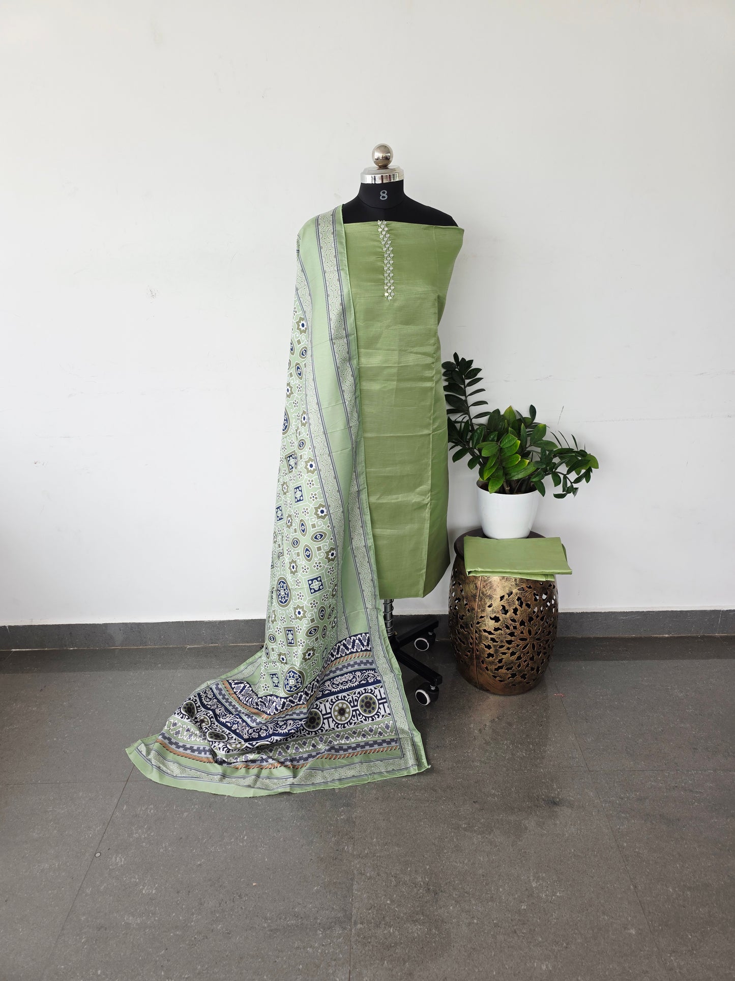 Fancy silk top with ajrakh silk shawl set - FS6