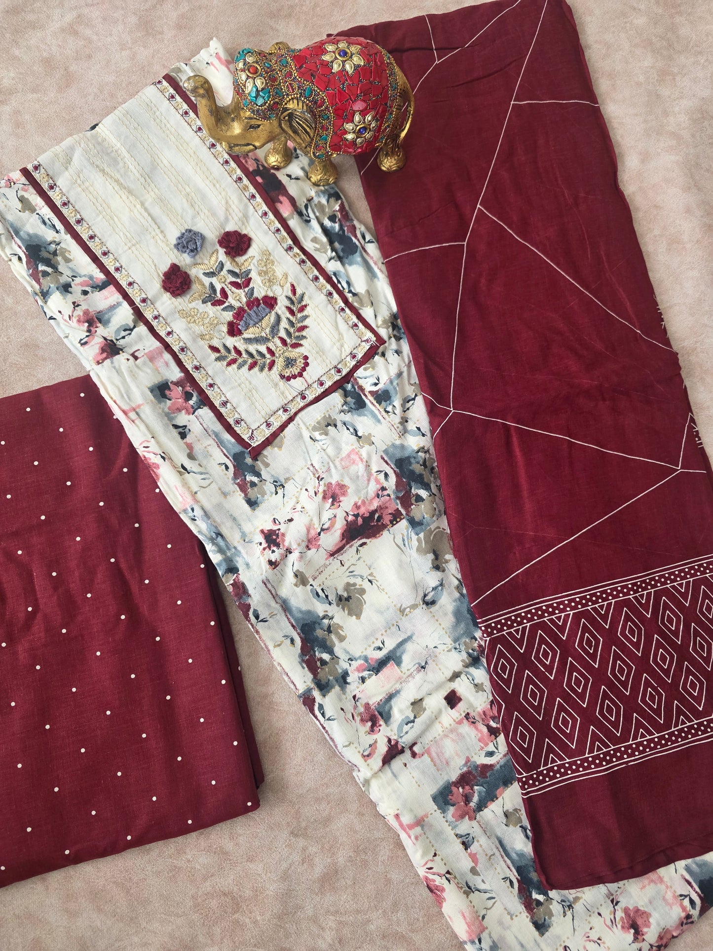 Pure cotton set - maroon duppatta