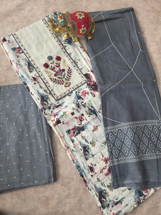 Pure cotton set - grey duppatta
