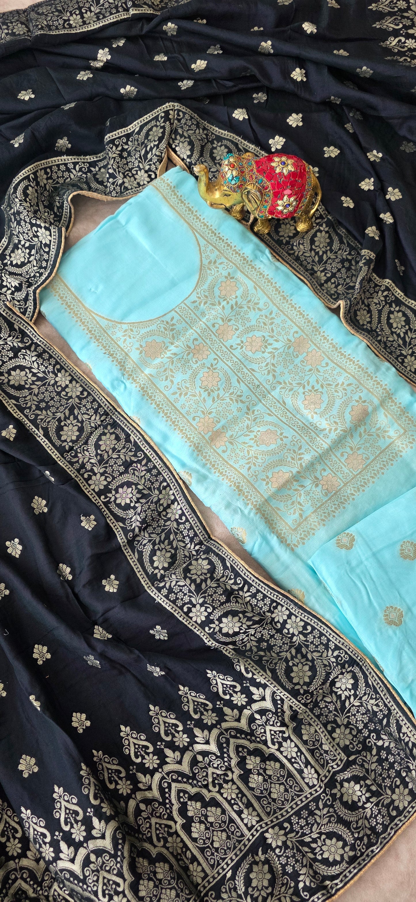 Premium soft banarasi silk set - light blue