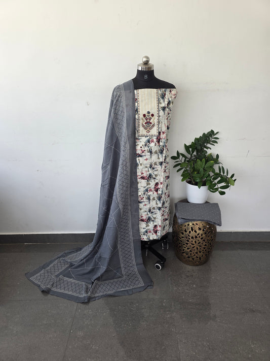 Pure cotton set - grey duppatta