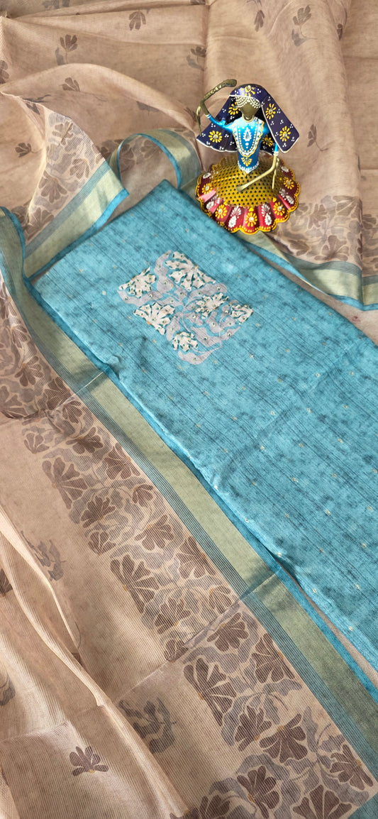 Premium simmer organza silk set - Sky blue