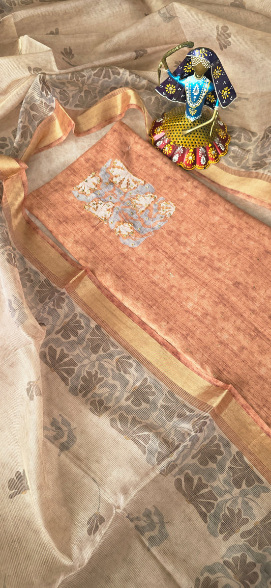 Premium shimmer organza silk set - Mustard