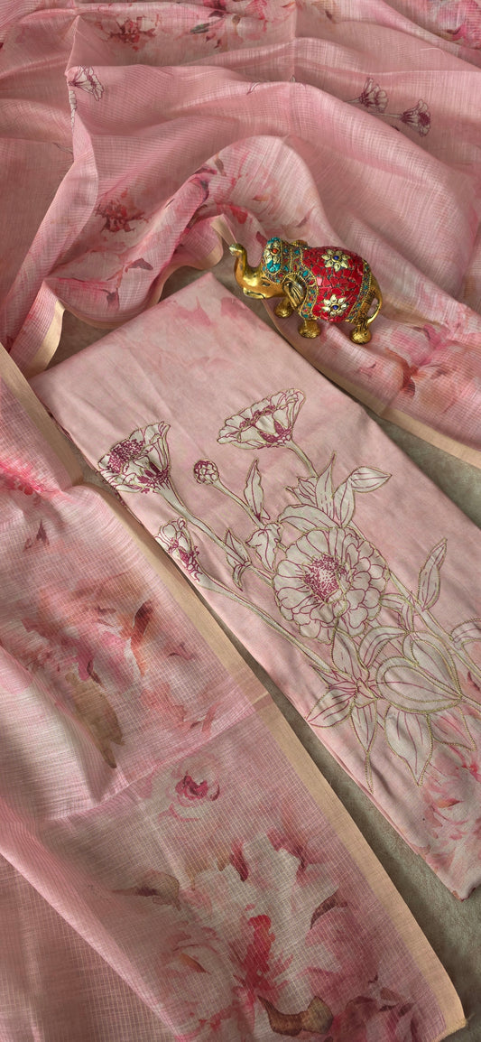 Premium linen shimmer silk set - Pink