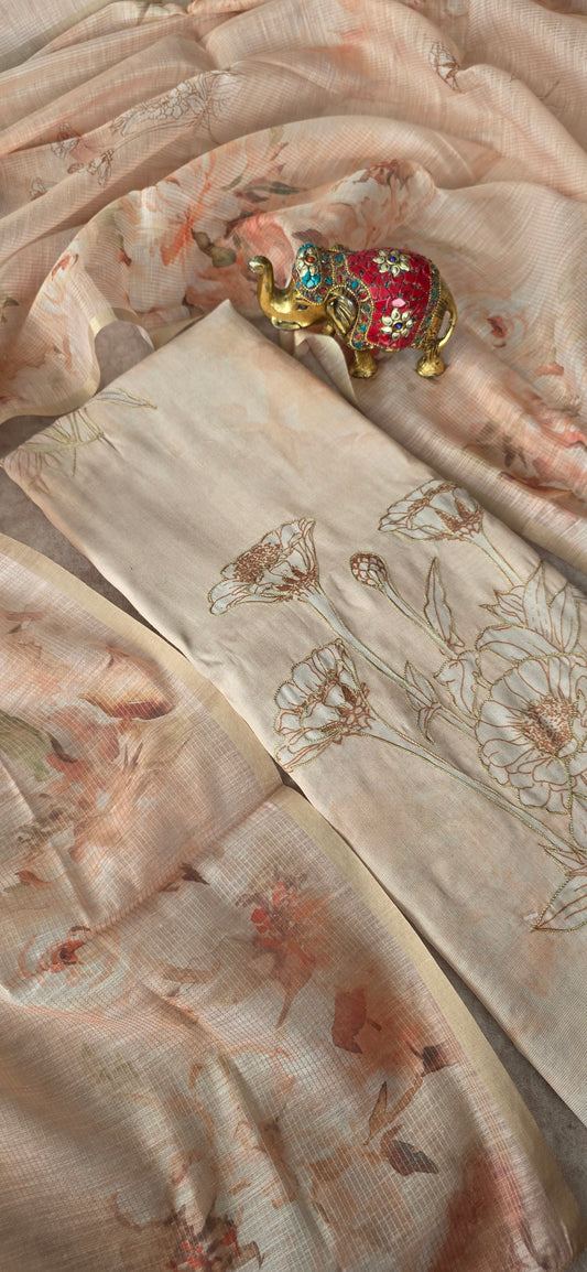 Premium linen shimmer silk set - Sandal