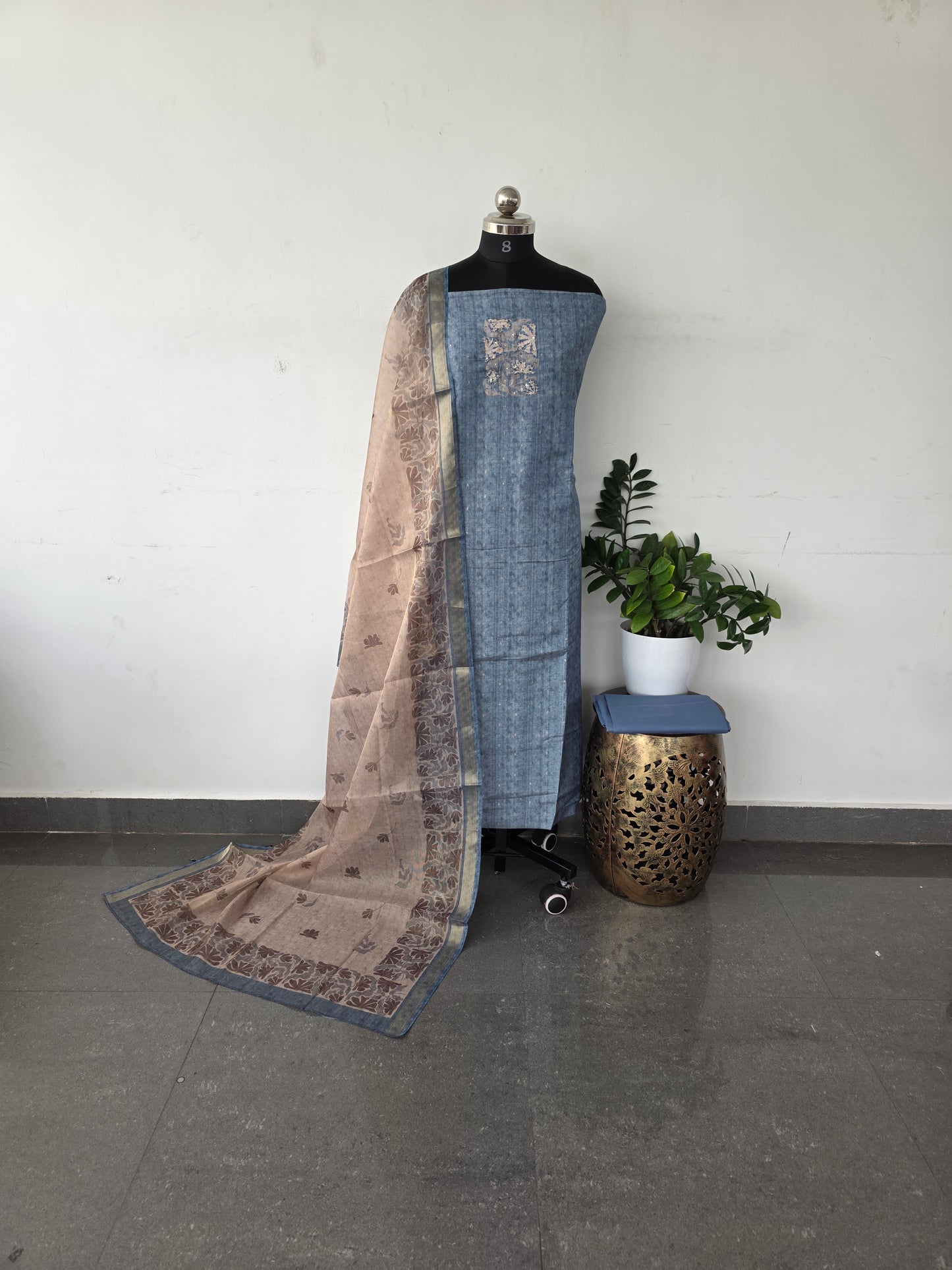 Premium shimmer organza silk set - Blue