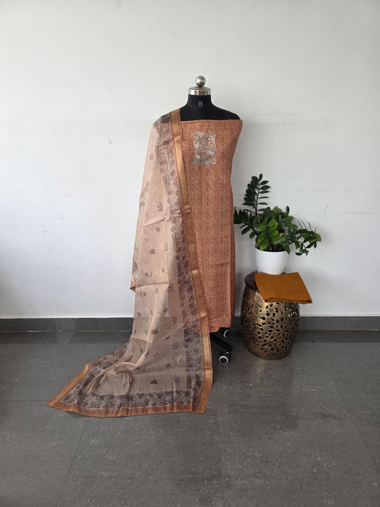 Premium shimmer organza silk set - Mustard