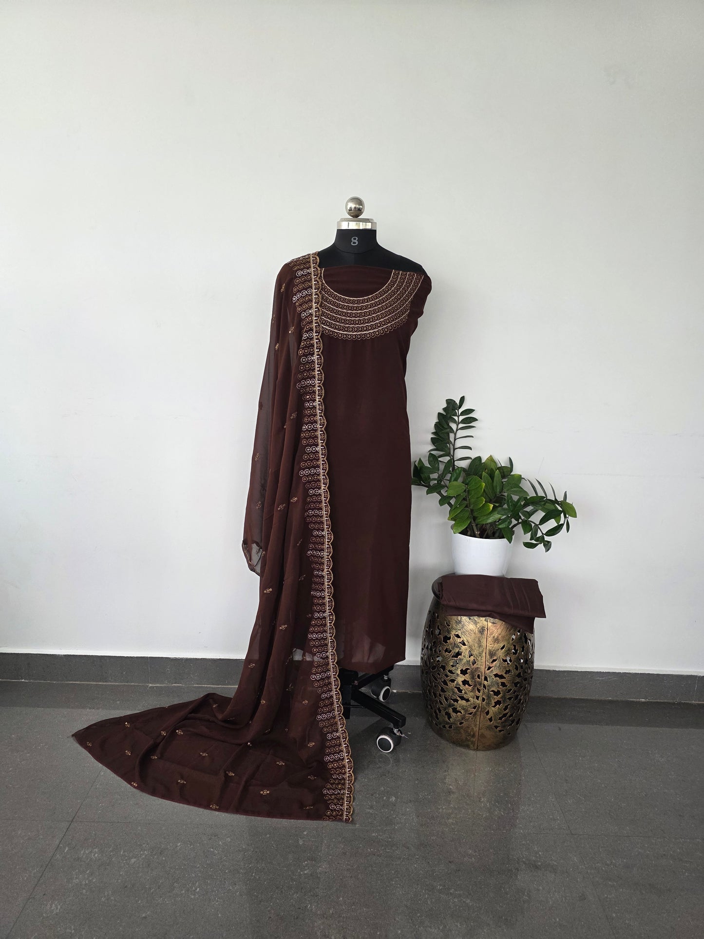 Premium embroidery georgette set with lining - Maroon