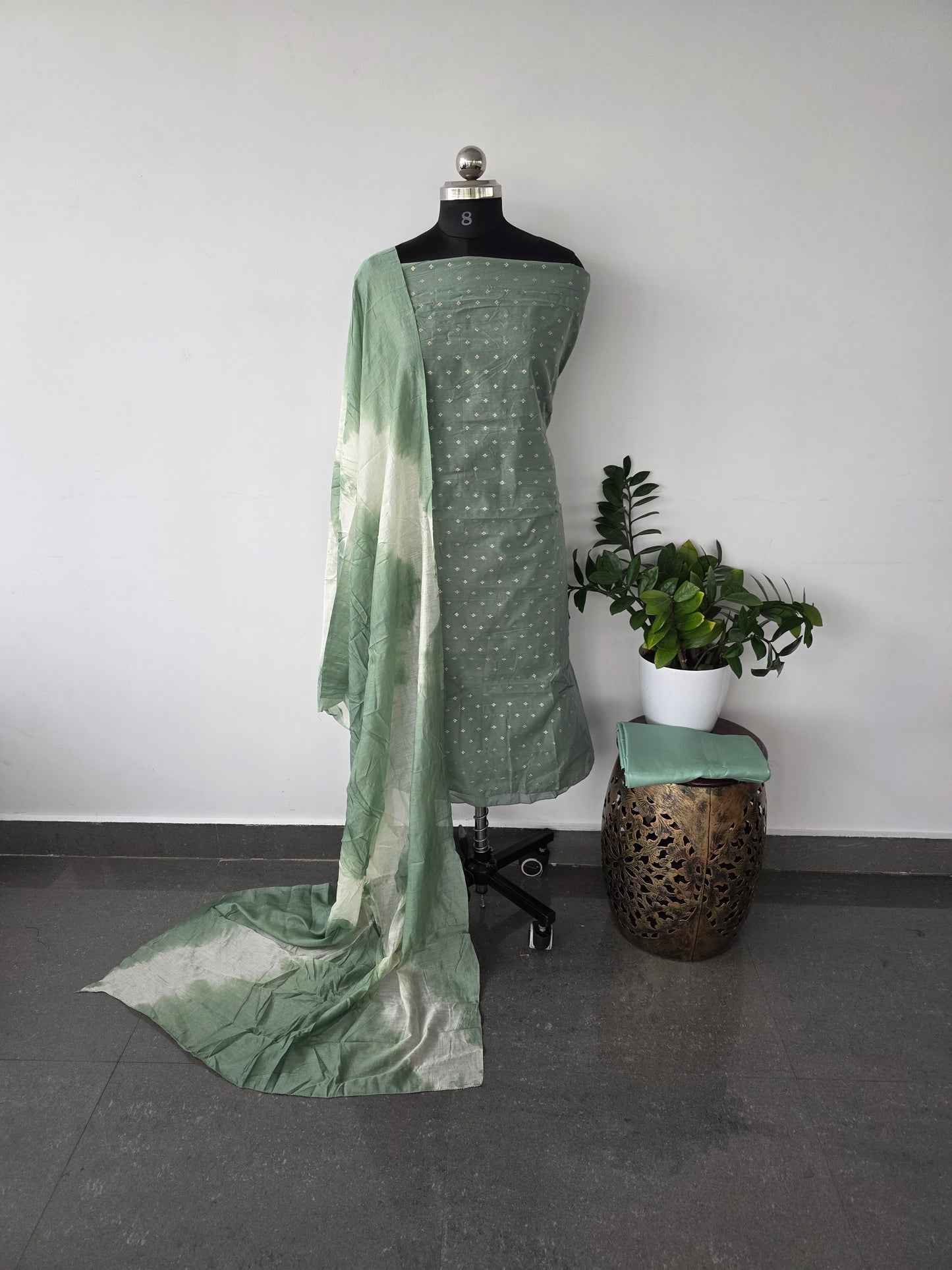 Zari butta silk set with batik silk shawl - ZB8