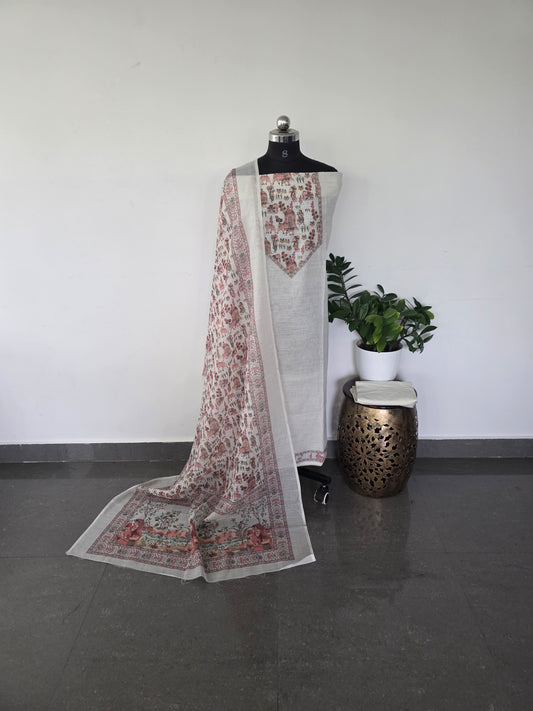 Premium linen cotton with embroidery warli yoke work set