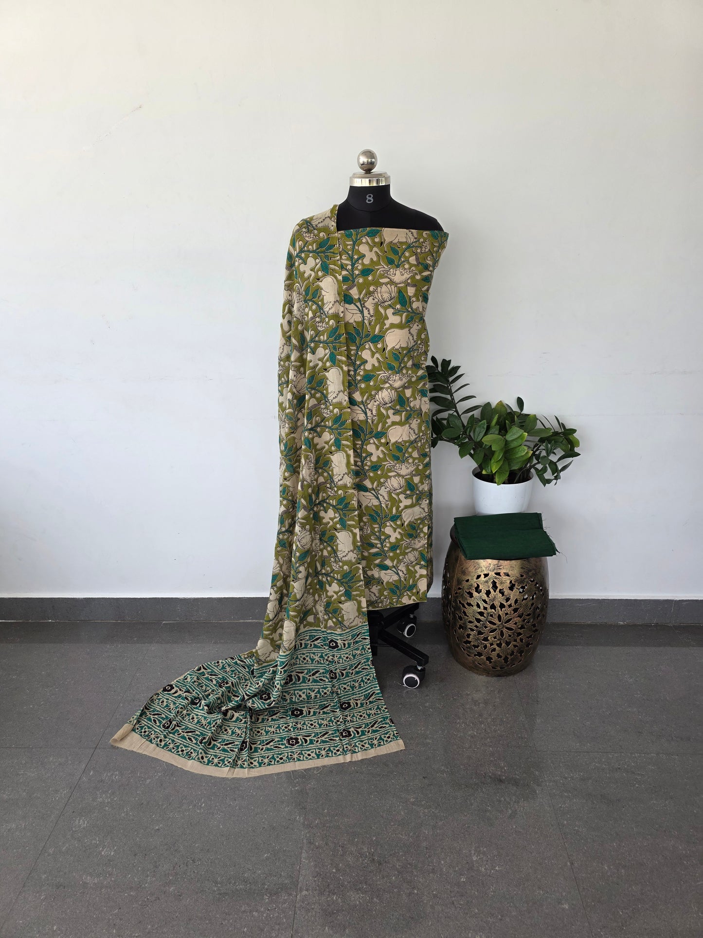 Authentic pure kalamkari cotton set - green1