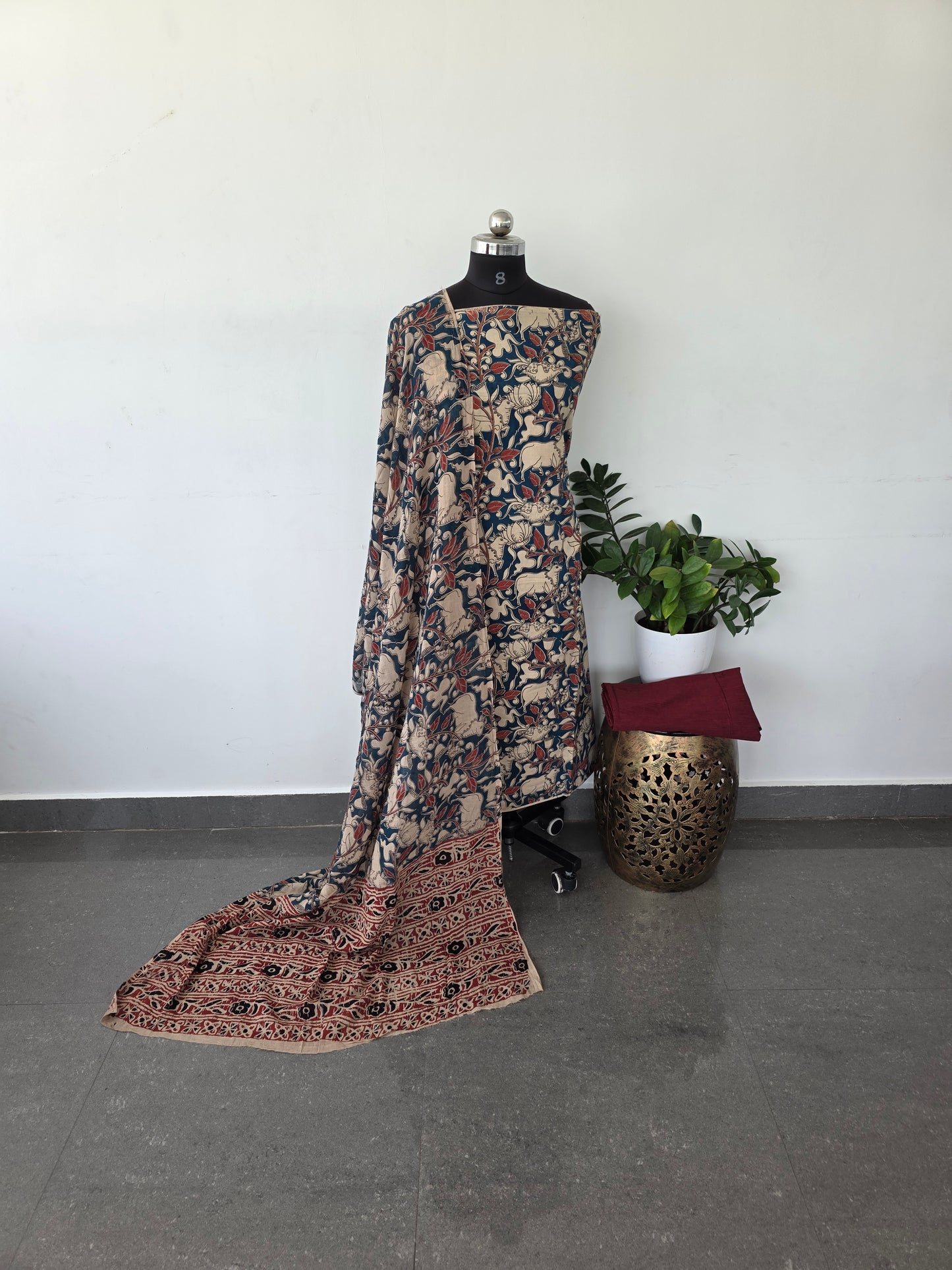 Authentic pure kalamkari cotton set - maroon1