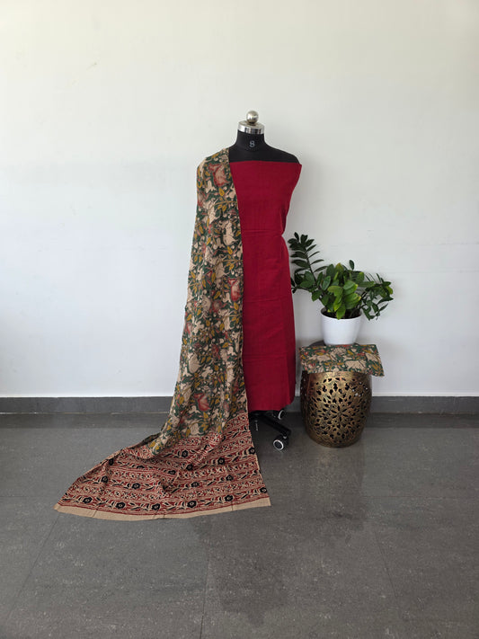Authentic pure kalamkari cotton set - maroon2