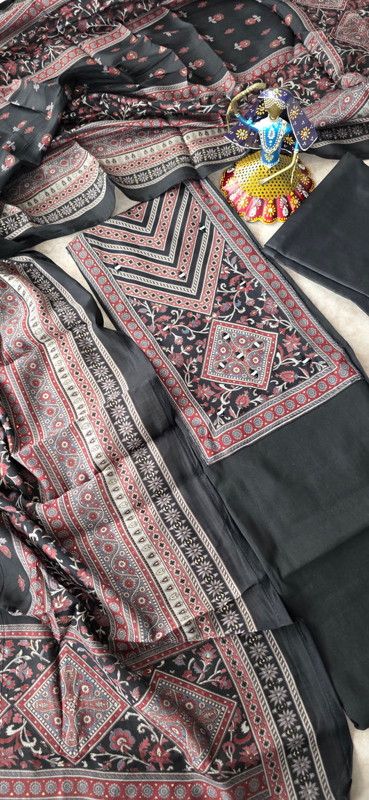 Premium soft ajrakh silk set - AJ5