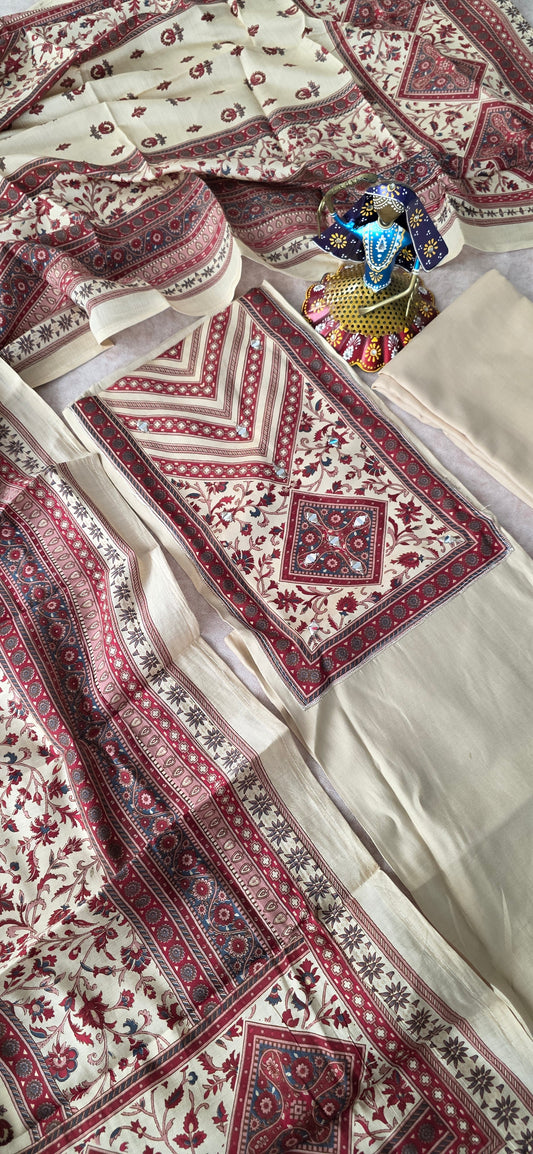 Premium soft ajrakh silk set - AJ6