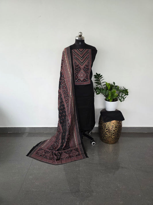 Premium soft ajrakh silk set - AJ5