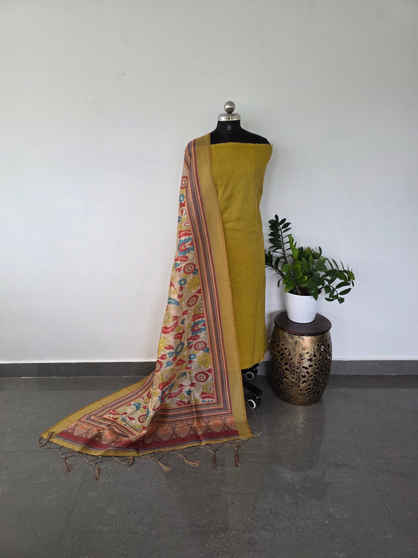 Premium cosmos shimmer silk top semi tussar kalamkari silk shawl - TK3