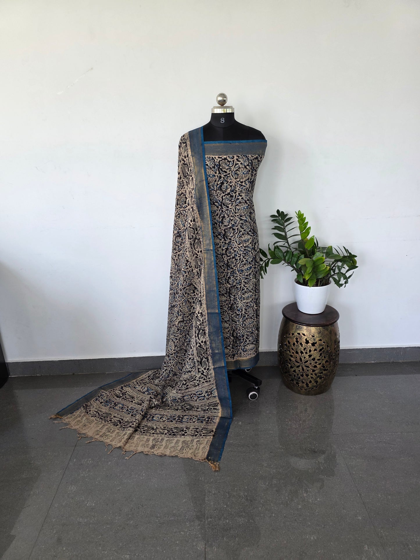 Chennuri handblock pure kalamkari silk with nizam border - HK38