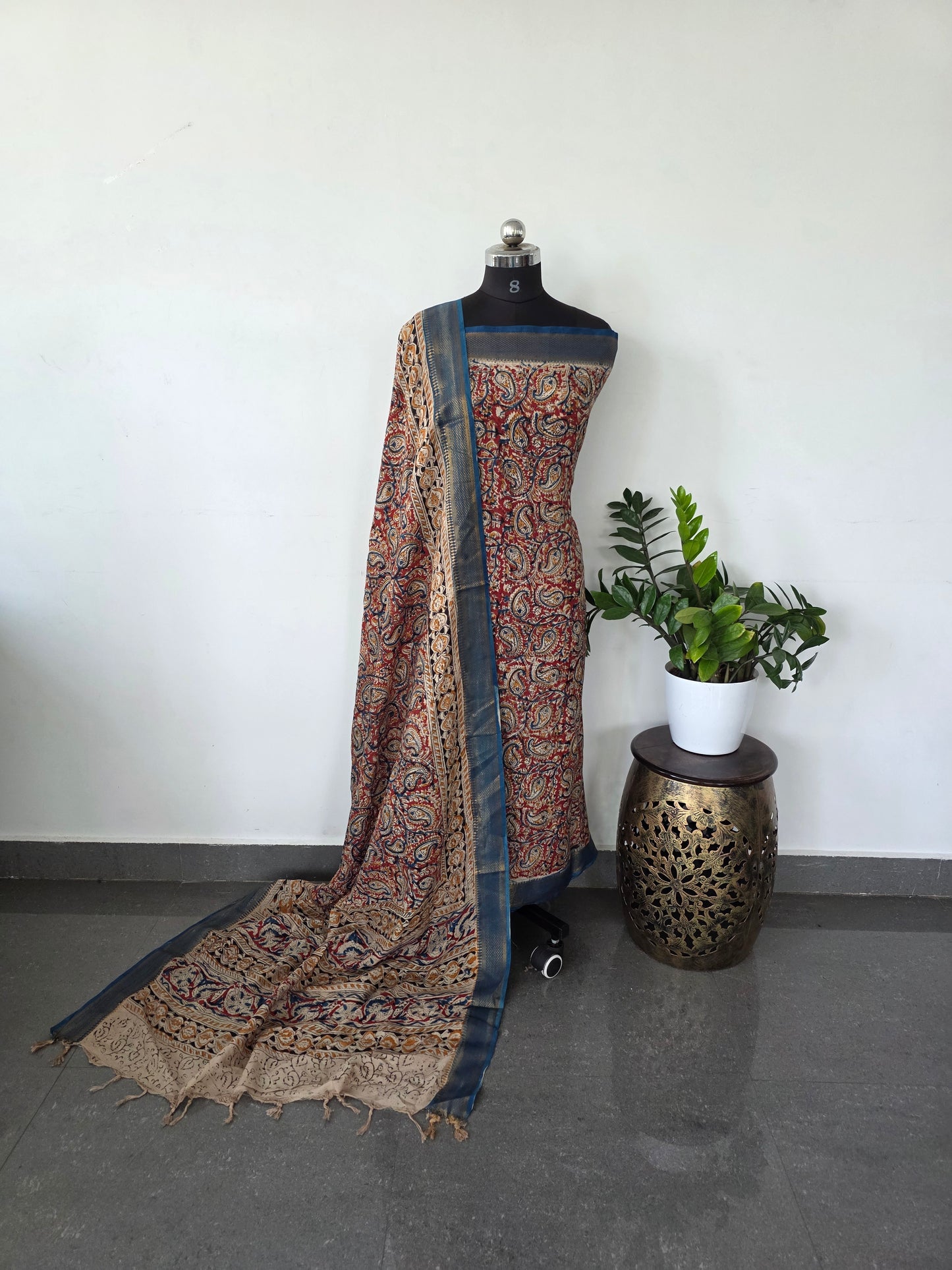 Chennuri handblock pure kalamkari silk with nizam border - HK43
