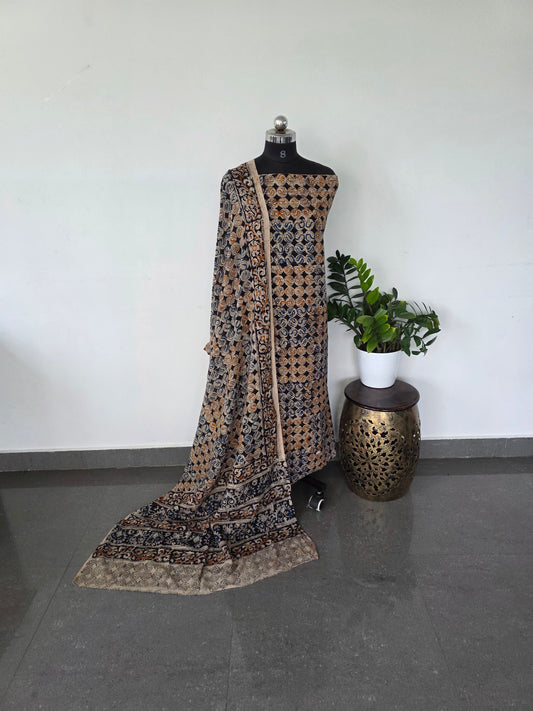 Handblock pure kalamkari cotton set - HK31