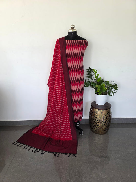 Mercerised ikkat cotton top with mul ikkat shawl - w4