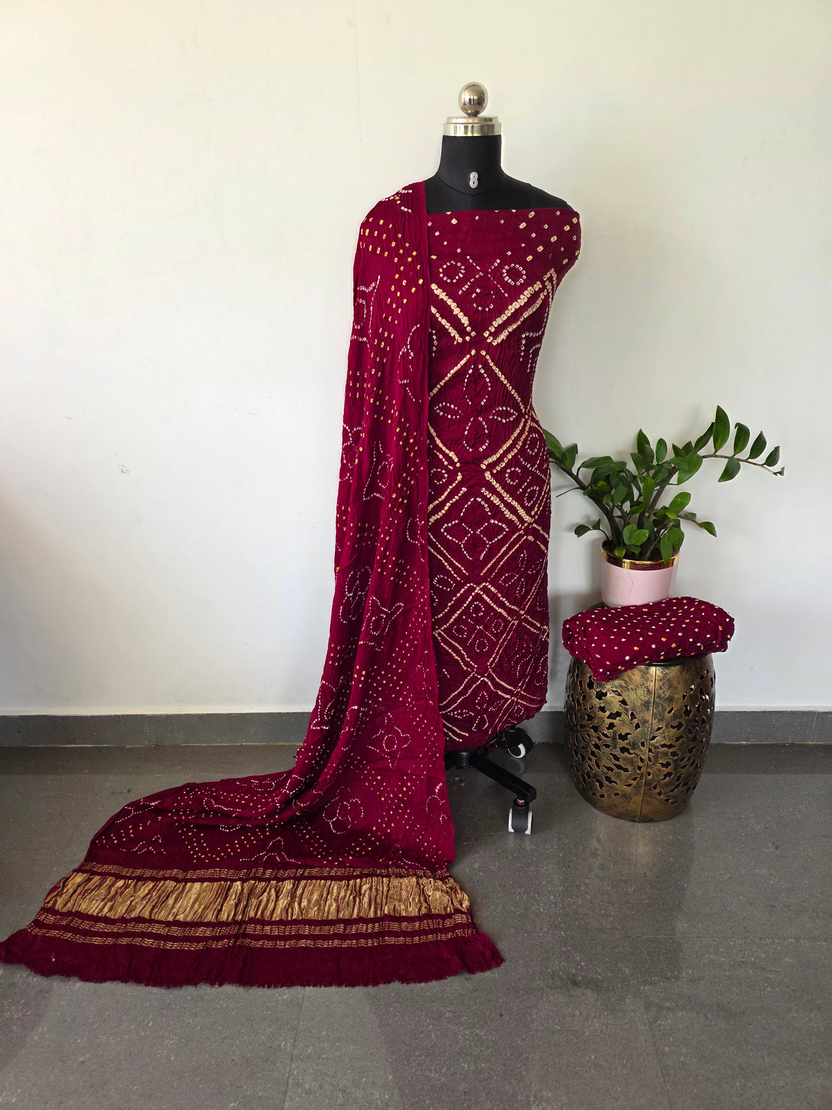 Handcrafted bandhani modal silk set with lagdi patta -BN194